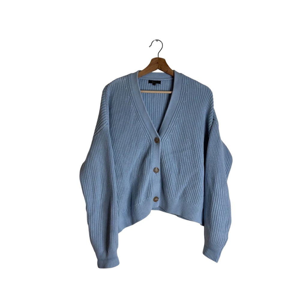Quince Light Blue Ribbed Knit Cardigan